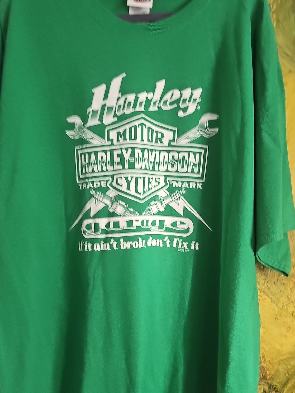Harley-Davidson Green Short Sleeve Tee with White Garage Graphic
